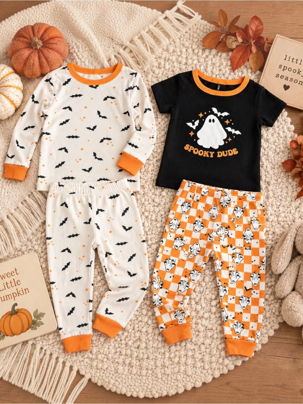 Chickpea Baby Boy 12M Halloween Pajamas 2 Sets Ghost Bat 100% Cotton